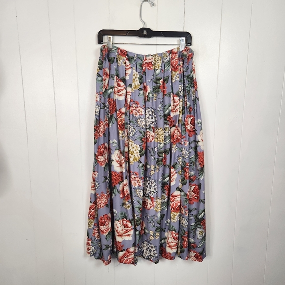 Vintage 90s High Rise A-Line Floral Cottagecore Skirt Midi Peasant Blue 1X 2X 3X - Picture 8 of 8